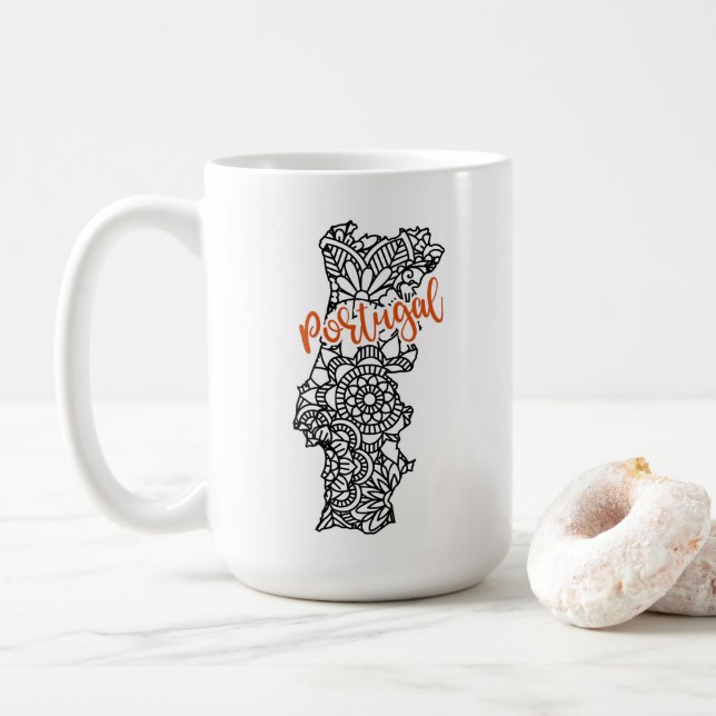 Taza De Café Portugal Floral Mandala Silhouette (Con donut)