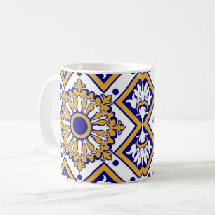 Taza De Café Portuguese Blue Yellow Mediterranean Floral
