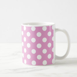 Taza De Café Pos de polka blanca en rosa pálido