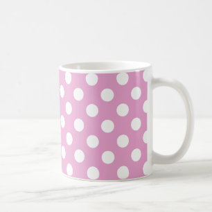 Taza De Café Pos de polka blanca en rosa pálido