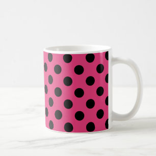 Taza De Café Pos de polka negro en fucsia