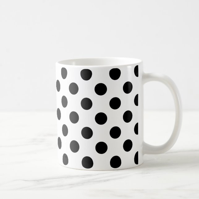 Taza De Café Pos de polka negro sobre blanco (Derecha)