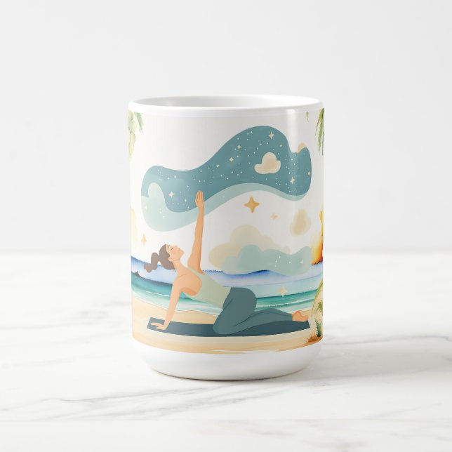 Taza De Café Posición de yoga junto a la playa  (Centro)