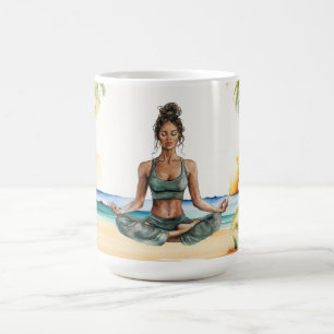Taza De Café Posición de yoga junto a la playa