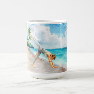 Taza De Café Posición de yoga junto a la playa 