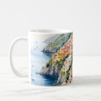 Taza De Café Positano: Acuarela Encanta la Costa Amalfitana de