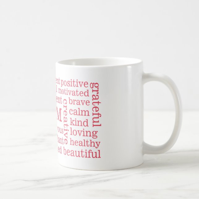 Taza De Café Positivo feliz de los pensamientos SOY rosa de las (Derecha)