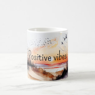 Taza De Café Positivo Vibes Beach Sunset con Aves