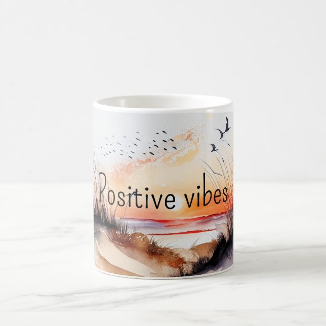 Taza De Café Positivo Vibes Beach Sunset con Aves (Centro)