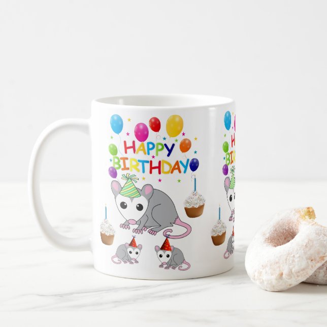 Taza De Café Possum Mug Happy Birday Mug (Con donut)