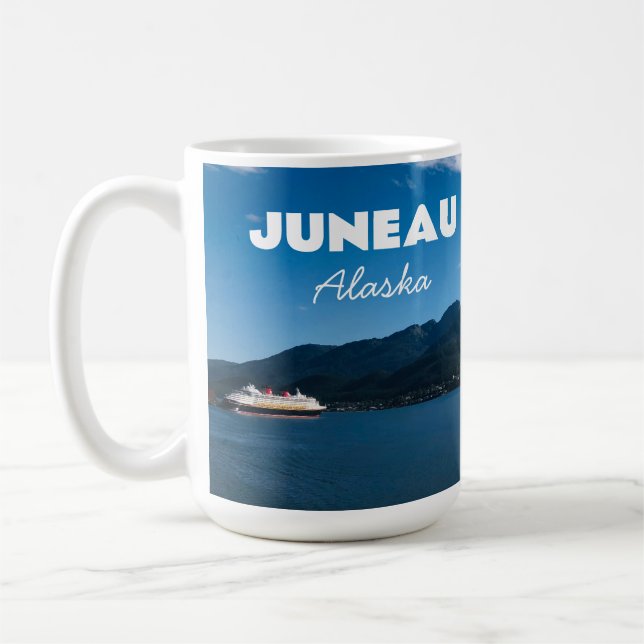 Taza De Café Postales de Juneau Alaska con avión de crucero (Izquierda)