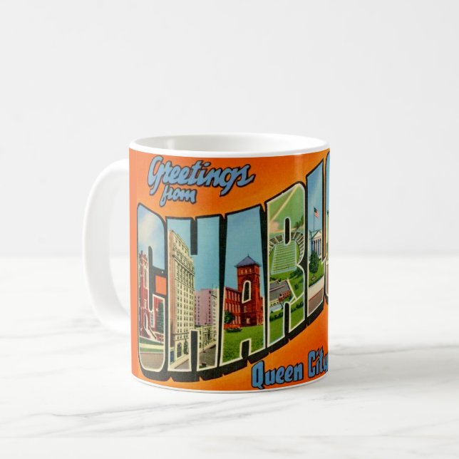 Taza De Café Postales de Retro Charlotte NC (Anverso izquierdo)