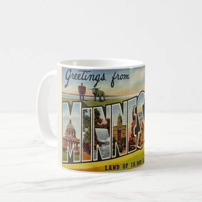 Taza De Café Postales de saludos antiguos para Minnesota Mug (Anverso izquierdo)