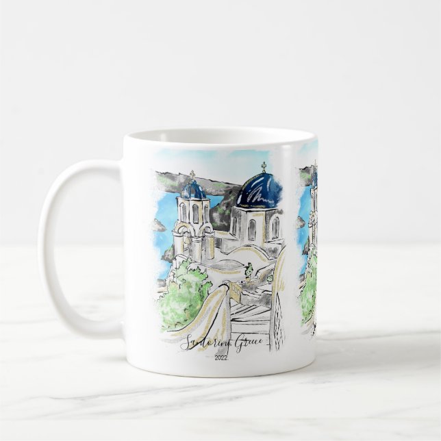 Taza De Café Postales de verano de Santorini Island Grecia (Izquierda)