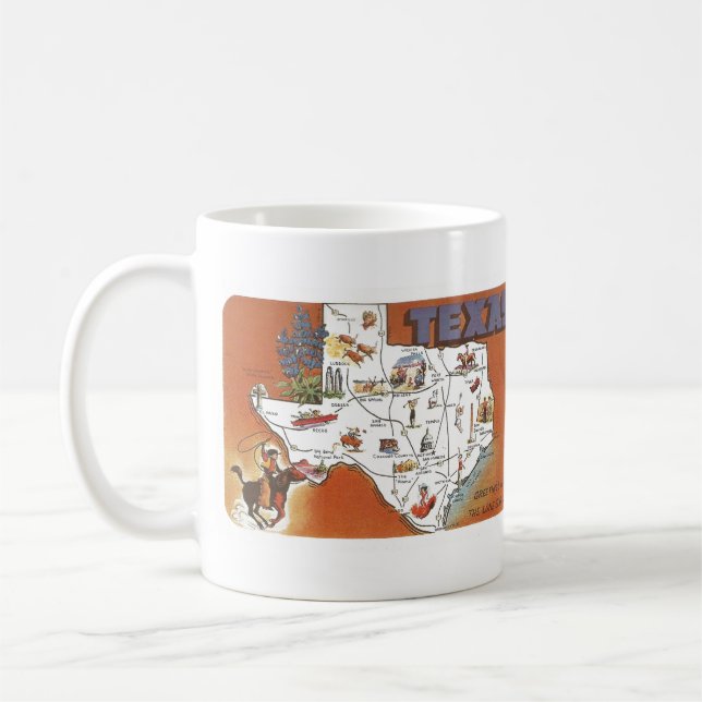 Taza De Café Postales estatales de los años 1960 monótonas TX (Izquierda)