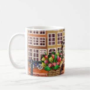 Taza De Café Poster de Amsterdam: Ciclismo Chica Pin-Up.