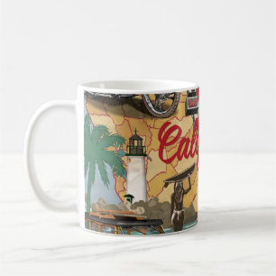 Taza De Café Poster de California de época con atracciones turí