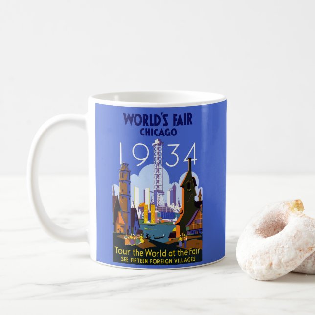 Taza De Café Poster de la Feria Mundial de Chicago 1934 (Con donut)