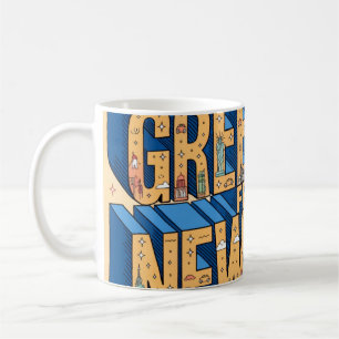 Taza De Café Póster de Tarjeta Postal de Letras Grandes de Nuev