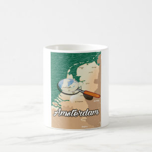 Taza De Café Póster de vacaciones de mapa vintage de Amsterdam