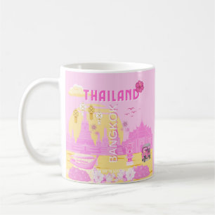 Taza De Café Póster de viaje a Bangkok Tailandia Arte retro r