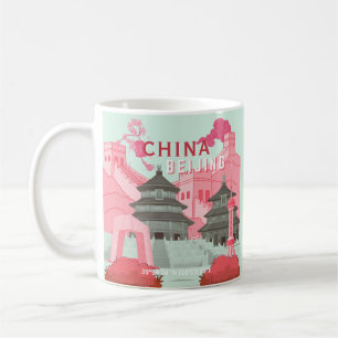 Taza De Café Póster de viaje a Pekín, China   Arte verde menta,