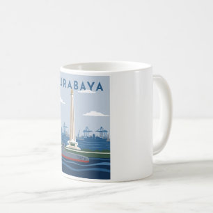 Taza De Café Póster de viaje a Surabaya Indonesia