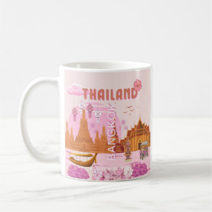 Taza De Café Póster de viaje boho retro de Bangkok Tailandia