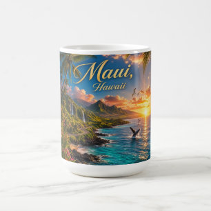 Taza De Café Póster de viaje de la costa tropical de Maui Hawai