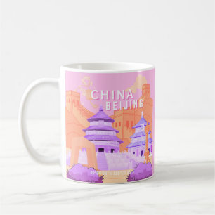 Taza De Café Póster de viaje de Pekín China   Arte rosa y lavan