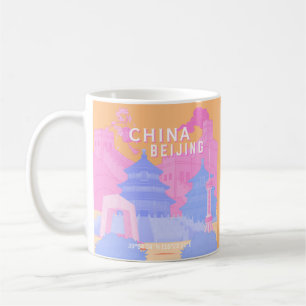 Taza De Café Póster de viaje de Pekín China Pastel rosa y azu