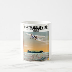 Taza De Café Póster de viaje de Vestmannaeyjar Islandia.