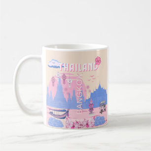 Taza De Café Póster de viaje pastel de Bangkok Tailandia Azul R