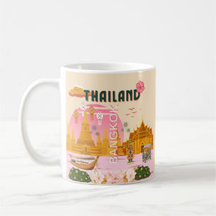 Taza De Café Póster de viaje retro vintage Bangkok Tailandia
