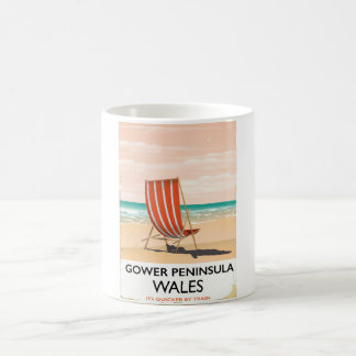 Taza De Café Poster de viajes vintage de Gower Peninsula Wales