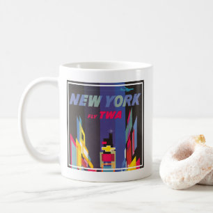 Taza De Café Poster de Viajes Vintage, Fly Twa, Nueva York