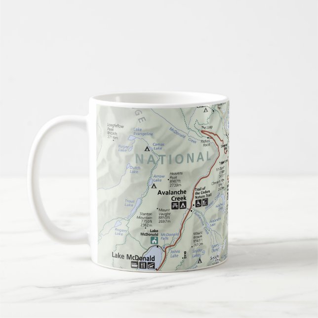 Taza De Café Poster del mapa del glaciar (Montana) (Izquierda)
