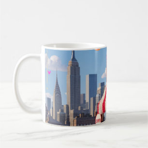 Taza De Café Póster del taxi nocturno y la silueta de Nueva Yor