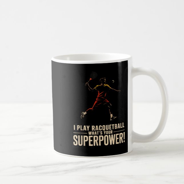 Taza De Café Póster retro de súper poder divertido de raquetbol (Derecha)