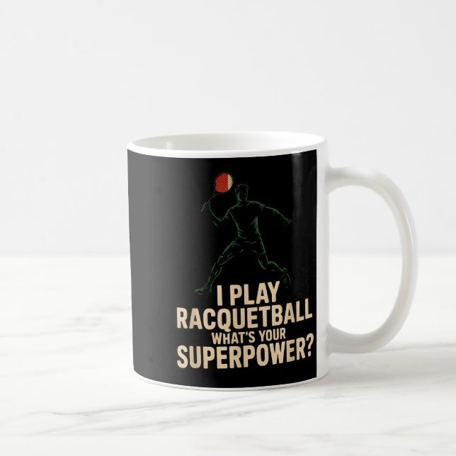 Taza De Café Póster retro de súper poder divertido de raquetbol (Derecha)