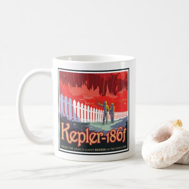 Taza De Café Poster Retro Espacial De Kepler-186f. (Con donut)
