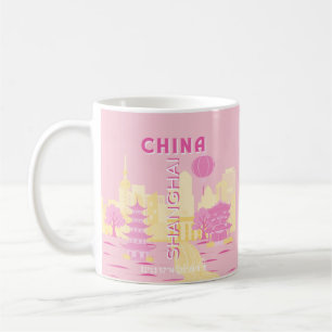 Taza De Café Póster Rosa de Viajes a Shanghai China