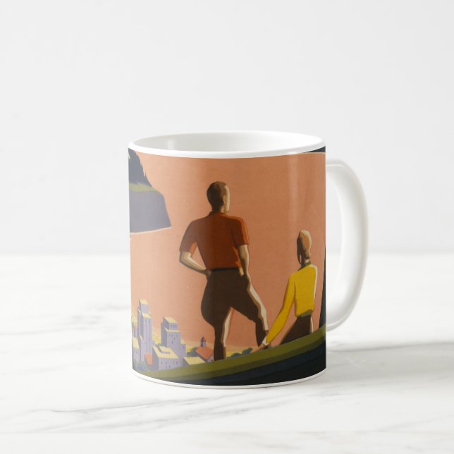 Taza De Café Poster Viajero Viejo Viajero Mirando Las Montañas (Anverso derecho)