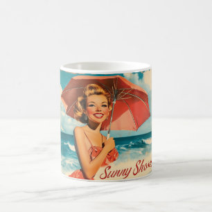 Taza De Café Póster Vintage de Vacaciones en la Playa: Pin-Up R