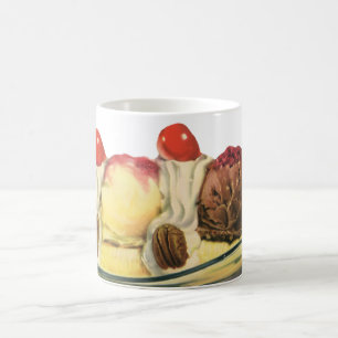 Taza De Café Postres de comida antiguos, cerezas de banana spli