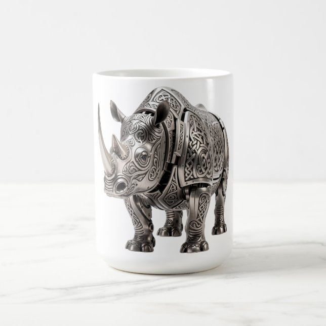 Taza De Café Potente rinoceronte de plata celta con intrincado  (Centro)