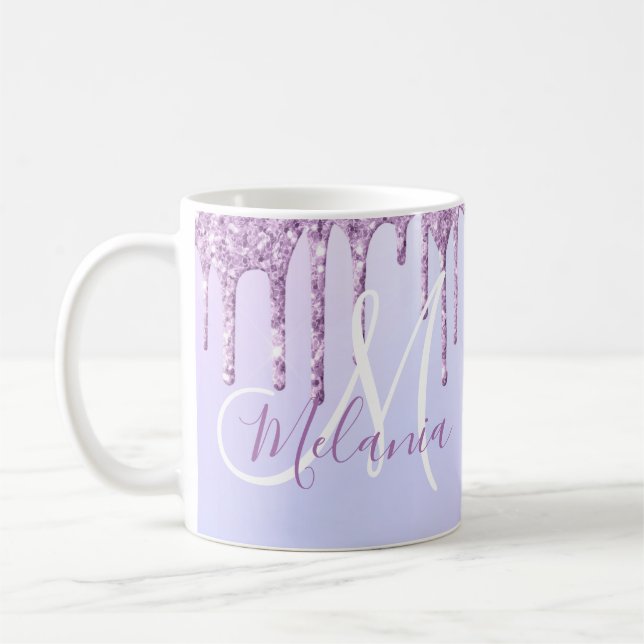 Taza De Café Pour de lavanda de goteo púrpura metálica personal (Izquierda)