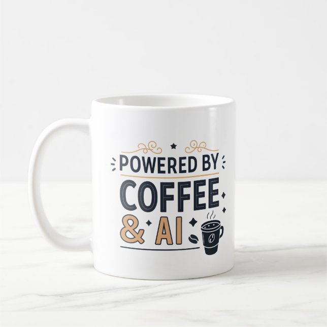 Taza De Café Powered by Coffee & AI Retro Tech Vector (Izquierda)