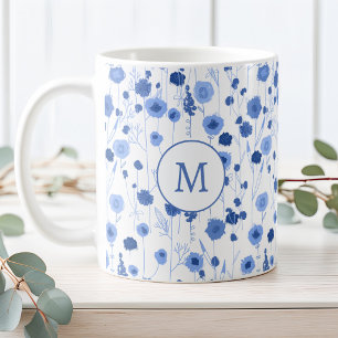 Taza De Café Pradera de flores silvestres blancas y azules con 
