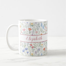 Taza De Café Pradera de flores silvestres coqueta personalizada